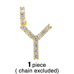 Détail du pendentif lettre Y en or avec sertissage de zircons cubiques brillants