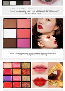 Detailansicht der 74-Farben-Make-up-Palette mit Lidschatten, Rouge, Kontur und Gloss
