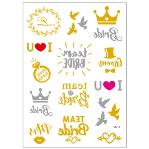 Waterproof gold and silver metallic Team Bride temporary tattoos for wedding party