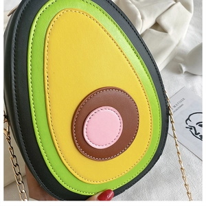 Creative avocado-shaped PU leather crossbody bag with green layers and gold chain strap