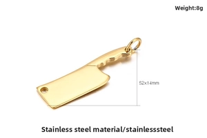 Macro view of golden stainless steel mini cleaver pendant showing 52x14mm size detail