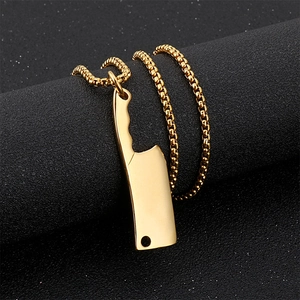 Creative gold stainless steel mini cleaver pendant necklace with punk style box chain