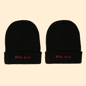 Bonnet Beanie Broderie Baby Devil Noir Tricot Acrylique À Revers Hiver Chaud Streetwear Pour Hommes Femmes
