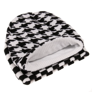 Winter set with houndstooth knit beanie and matching scarf featuring warm fleece lining