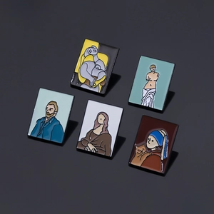 Ensemble de broches émaillées artistiques avec Van Gogh et Mona Lisa en cartoon