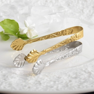 Relief rose 304 stainless steel ice tongs in gold and silver for sugar and snacks