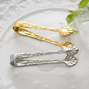 304 Stainless Steel Sugar Tong Rose Embossed Shell Head Ice Clip For Coffee Bar Vintage Small Serving Utensil