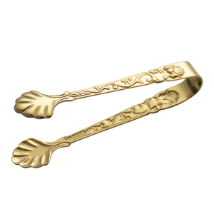 Retro European style gold 304 stainless steel sugar tongs with relief rose shell pattern