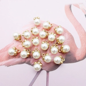 Round Faux Artificial Pearl Alloy Flower Cap Pendants Gold Tone Metal Charms For DIY Jewelry Making Necklaces Earring Crafting