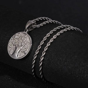 Silver stainless steel tree of life pendant necklace with rope chain for men