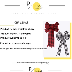 Detailed view of red and black buffalo plaid Christmas bow made of polyester material