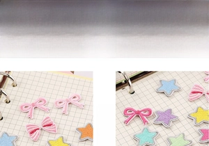 Detail view of colorful star and bow embroidery patches with iron-on adhesive backing