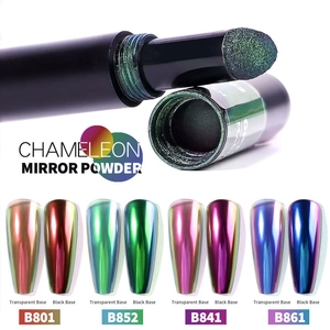 Stylo poudre à ongles caméléon avec effets miroir métalliques sur bases noire et claire
