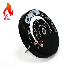 Detail of magnetic stove thermometer measuring range from 100 to 900 Fahrenheit