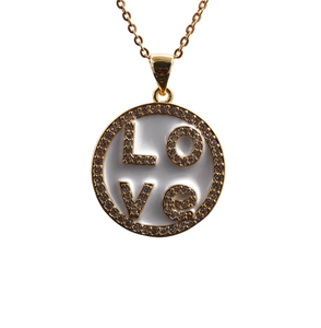 Heart Pendant Necklace Copper LOVE Letter Zircon Inlaid Elegant Fashion Jewelry For Women