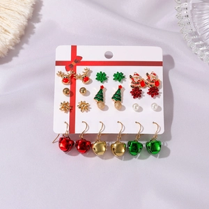 Lot de 9 paires de boucles d'oreilles de Noël avec Père Noël, renne et clochettes
