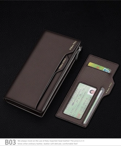 Detail of genuine brown leather wallet showing multiple card slots and clear ID window