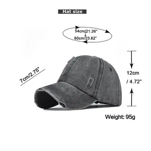 Guide des tailles détaillé pour casquette de baseball en coton délavé et usé