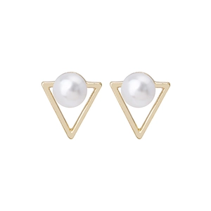 Minimalist gold triangle pearl earrings with geometric frame for women fashion
