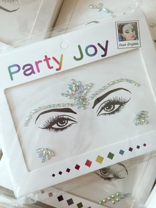 Iridescent crystal face jewels for makeup stickers in original retail packaging