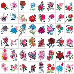 Waterproof temporary tattoo stickers featuring colorful rose and butterfly floral designs