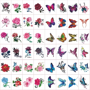 Waterproof temporary tattoo sheets with colorful roses and butterflies for women