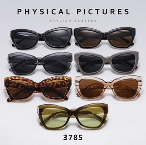 Multiple color variations of cat eye sunglasses showing black, tortoiseshell and clear frames
