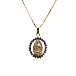 Virgin Of Guadalupe Pendant Necklace Gold Plated Copper With Multi Color Zircon Religious Madonna Jewelry For Women