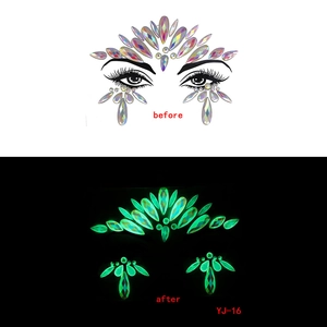 Glow in the dark face jewels with fluorescent rhinestones for Halloween party makeup