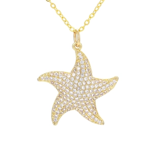 Starfish pendant necklace with sparkling white zircons on a delicate gold-toned chain