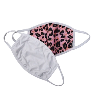 Close-up of pink leopard print face mask with breathable white mesh lining detail