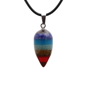 Minimalist geometric teardrop pendant necklace with colorful layered resin in ethnic style