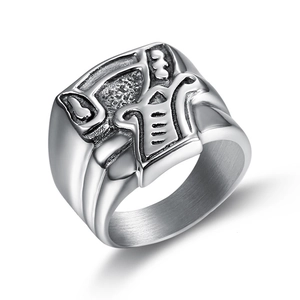 Retro stainless steel lucky number 7 ring for men with vintage Egyptian style relief