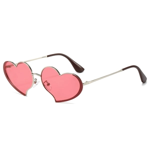 Lunettes de soleil coeur élégantes avec verres roses et monture en métal pour femmes