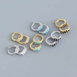 Minimalist 925 Sterling Silver Hoop Earrings Cubic Zirconia Inlaid Geometric Huggie Style Women Elegant Delicate Jewelry