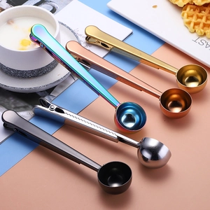 Multifunctional 430 Stainless Steel Coffee Measuring Spoon Bag Sealing Clip Long Handle Mirror Polished For Milk Powder Tea