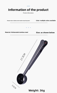 Detailed specs of the 17.3cm gunmetal stainless steel measuring spoon with bag clip