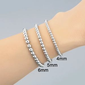 Polished silver beaded bracelets for women in 4mm, 5mm, and 6mm bead size variants