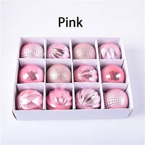 Pink Christmas ball ornament set with matte and glitter finishes for tree decoration