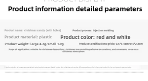 Detailed size specifications for red and white plastic Christmas candy tree ornaments