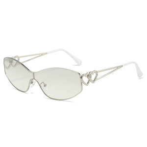 Lunettes de soleil cœur œil de chat à monture métallique argentée et verres gris clair