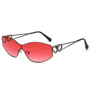 Lunettes de soleil œil de chat double cœur avec verres dégradés rouges et monture métal