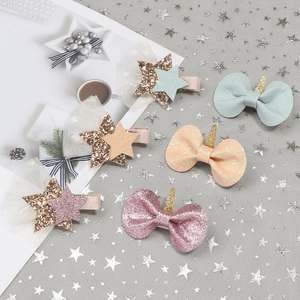 Set of 6 colorful glitter unicorn and star hair clips for children party accessories