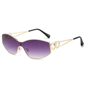 Lunettes de soleil Y2K dégradées violettes avec monture dorée et détails cœur