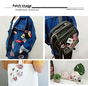 DIY colorful embroidery patches on denim jackets and backpacks showing creative usage