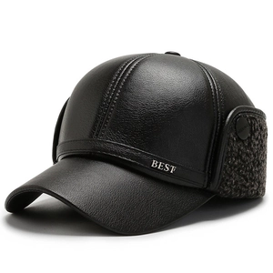 Herren Winter Baseballkappe PU Leder Fleecegefüttert Ohrenschutz Winddicht Warm Kaltes Wetter Mütze Best Metall Logo