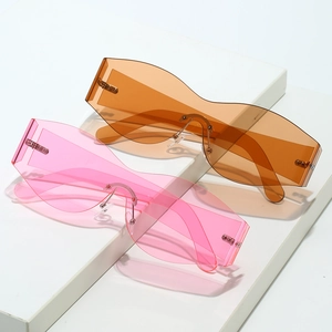 Y2K Rimless One Piece Shield Sunglasses Irregular Wave Edge Oval PC Lens UV400 Fashion Eyewear For Women