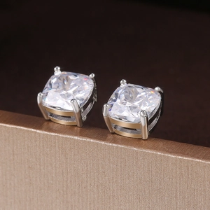 Elegant square-cut cubic zirconia earrings with two-tone gold and silver claw setting