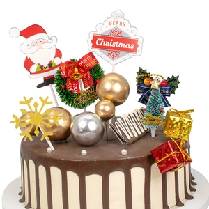 Christmas Cake Topper Decorations Mini Christmas Tree Wreath Gift Box Ball Dessert Decor Holiday Party Festive Ornaments