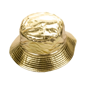 Glossy golden metallic PU leather bucket hat with stylish retro laser finish for women
